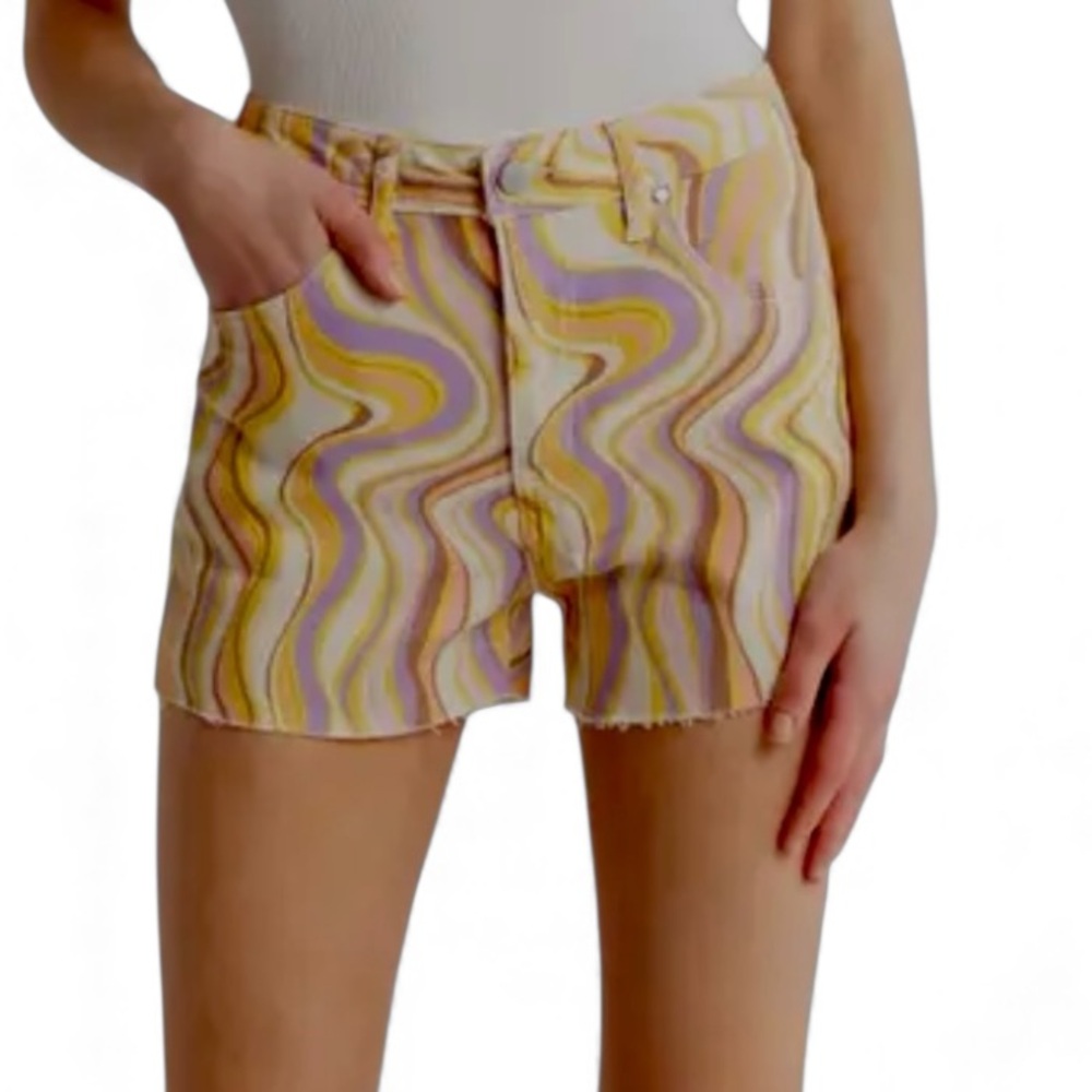 TINSELTOWN Wavy Swirl Jean Shorts Cut-offs Retro Mod Boho 5 27…